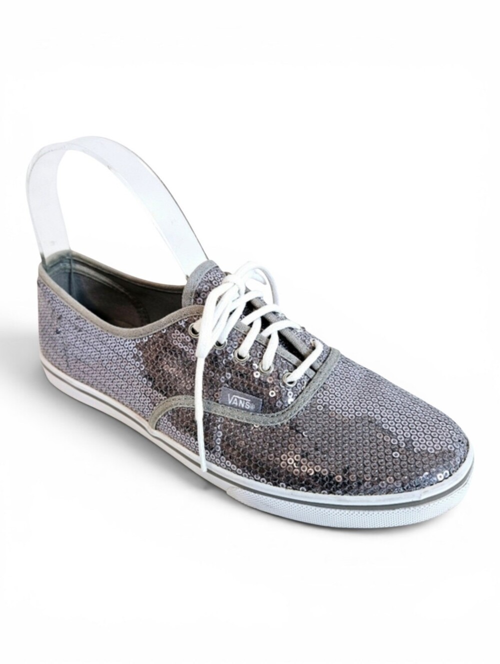 Vans Sneakers Womens 8.5 Silver Sequin Low Top  Y2K Glitter Party Shoes